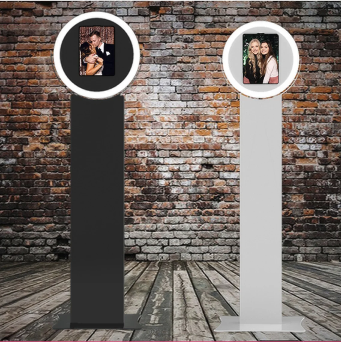 Black and white Social Booth camera stations
